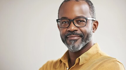 Obraz premium A man with a beard wearing glasses, standing against a plain background.