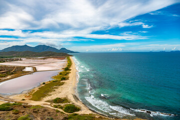 Aerial View of Salt Flats and Coastline in Venezuela