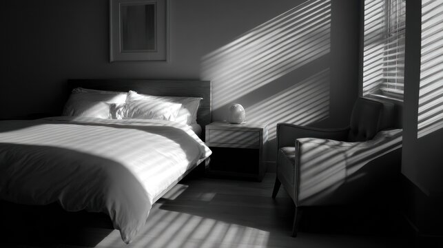 Sleek bedroom interior bathed in sunlight