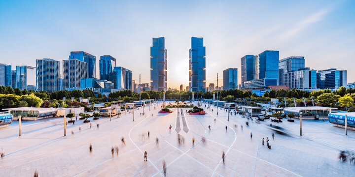 High angle view of Zhengzhou East Railway Station Square City inZhengzhou Henan Province, China