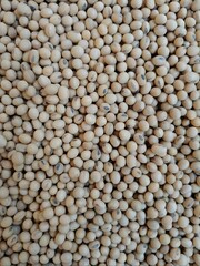A pile of clean soybeans, round and pale beige in color. Commonly used in food, farming, and health-related content.