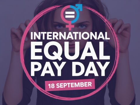 International equal pay day with gender equality symbol and woman