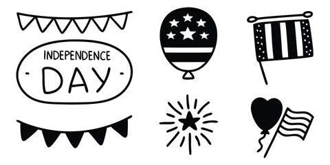 Hand Drawn Independence Day Doodle Icons Collection on Transparent Background This collection hand drawn icons perfect
