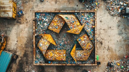 Aerial View of Recycling Container Filled with Plastic Waste at Processing Plant