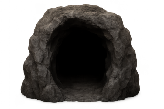 Dark cave entrance with transparent background, creating a mysterious atmosphere