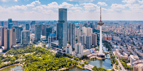 Obraz premium High angle view of Color TV Tower and Youth Park in Shenyang, Liaoning Province, China