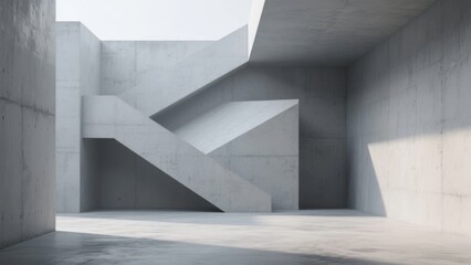 Fototapeta premium Modern Concrete Interior with Geometric Staircase