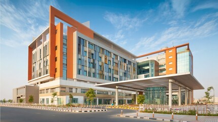 Obraz premium Modern hospital isolation ward exterior showcasing advanced medical facilities and compassionate care, emphasizing the importance of health infrastructure in safeguarding public well-being