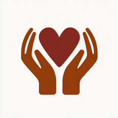 Obraz premium Illustration of two hands forming a heart shape, symbolizing trust and unity, designed in warm ochre and crimson on a clean white background.