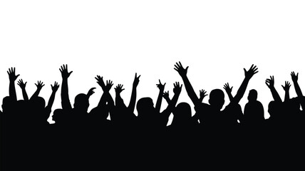 Crowd of People Silhouette with Hands Up in Celebration