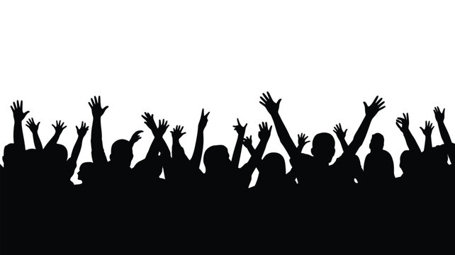 Crowd of People Silhouette with Hands Up in Celebration
