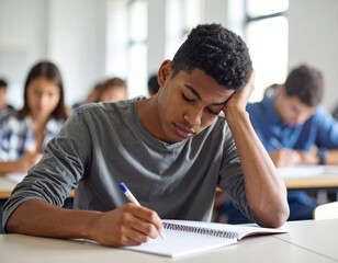 male student studying in classroom