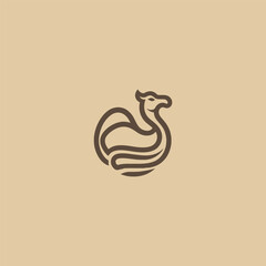 Camel logo in clean and minimalist line art illustration.