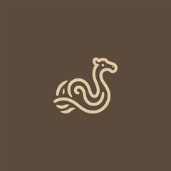 Camel logo in clean and minimalist line art illustration.