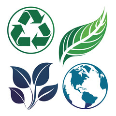 Ecological symbols representing recycling, earth, and green environment