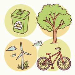 Ecology and environmental elements in a cartoon style