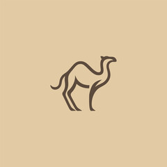 Camel logo in clean and minimalist line art illustration.