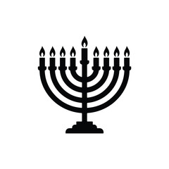 Black and White Hanukkah Menorah with Nine Lit Candles