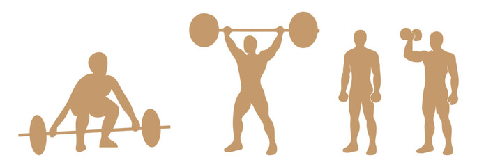 weightlifting silhouette set male female athlete weightlifter sport isolated background.