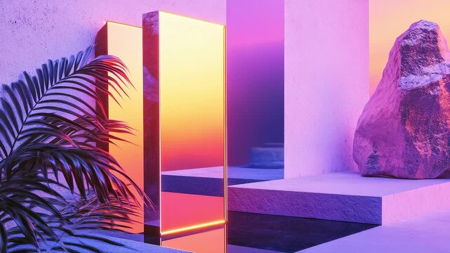 Dreamy Neon Hues Futuristic Geometric Scene