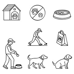 Dog house, bowl, and man playing hockey on a white background