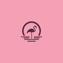 Flamingo stand logo in elegant and simple silhouette style.