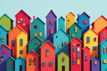 Fototapeta premium Colorful Geometric Houses Cityscape Illustration
