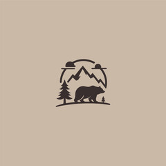 Bear mountain logo in strong and natural silhouette style.