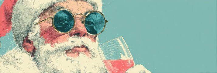 Santa Claus enjoying a drink while wearing sunglasses during a festive celebration in winter festivities