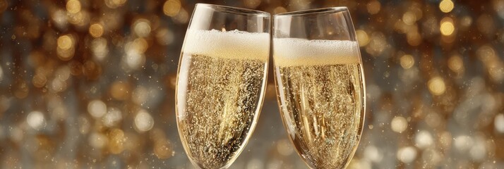Sparkling glasses clink together in celebration at a festive gathering, highlighting joy and camaraderie during a cheerful evening