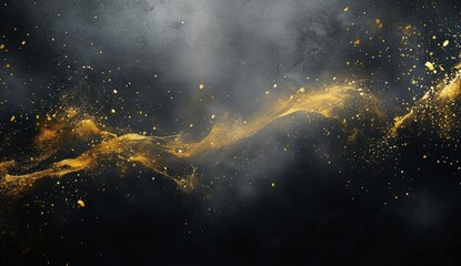 Fototapeta premium Dynamic Golden Smoke against Dark Background, Artistic Abstract Image of Glittering Particles in Motion with Ethereal Feelings and Modern Aesthetic