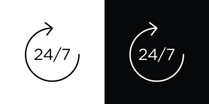 24 7 icon in simple linear style.
