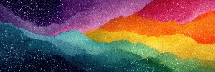 Colorful abstract watercolor landscape showcasing vibrant hues and fluid brush strokes at sunset