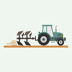 Fototapeta premium Tractor plowing a field illustration agricultural machinery farming equipment cultivation soil.