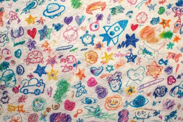Child's colorful drawings on paper