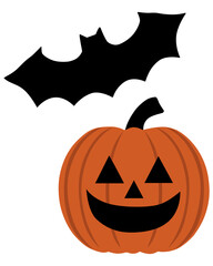 Halloween Pumpkin and Bat Vector Illustration