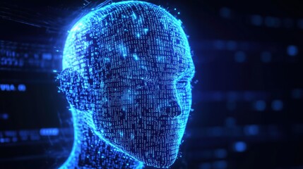 Digital Human Head Composed of Binary Code