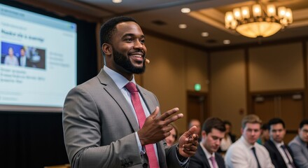 African American Man Giving Presentation in a Conference Room