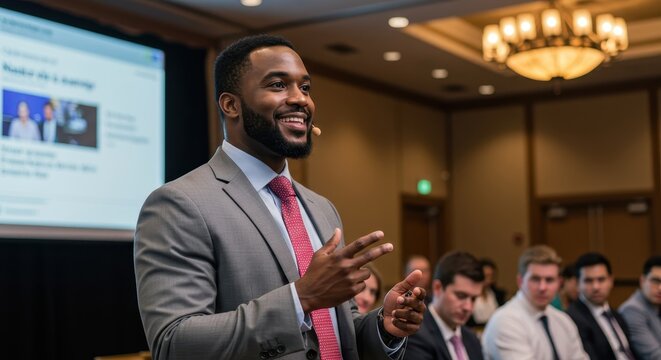 African American Man Giving Presentation in a Conference Room