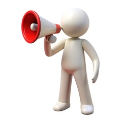 3d figure holding a megaphone announcing something important