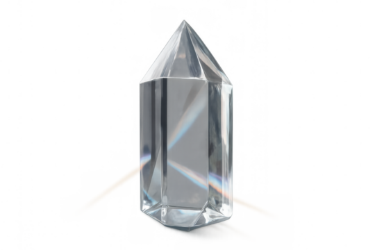 Realistic quartz crystal with light diffraction effect, isolated on transparent background, perfect for esoteric or spiritual designs