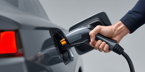 Close-up of a person charging an electric vehicle