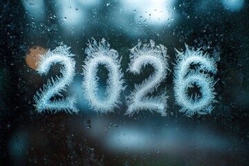 Frosty "2026" on a windowpane