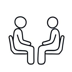 Vector illustration of business people, a 3D cartoon man and woman office team, or a person silhouette sitting on a chair symbol