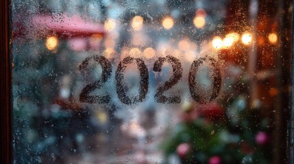 Frozen 2020 on a misty window