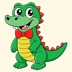 Fototapeta premium Cute Cartoon Alligator Wearing Red Bow Tie Smiling