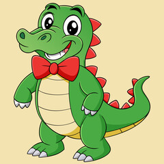 Fototapeta premium Cute Cartoon Alligator Wearing Red Bow Tie Smiling