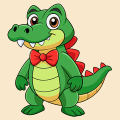 Fototapeta premium Cute Cartoon Alligator Wearing Red Bow Tie Smiling