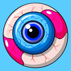 Colorful Cartoon Eyeball with Blue Sclera and Pink Iris Illustration