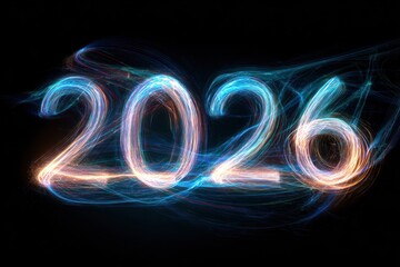 Year 2026, vibrant light trails